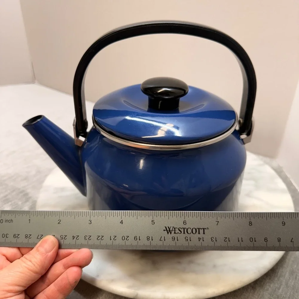 Siam Fujiware Blue Enamel Tea Kettle Stovetop 2.0L Thailand Cobalt Black Handle
